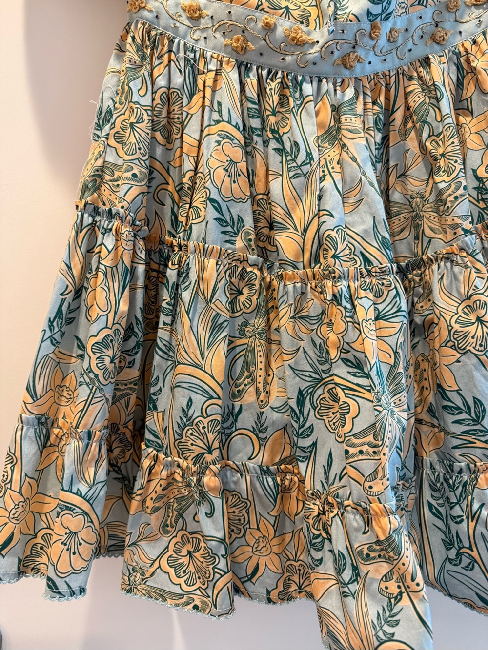 Agua by Agua Bendita Aqua and Yellow Floral Puff-Sleeve Mini Dress - Picture 3 of 7